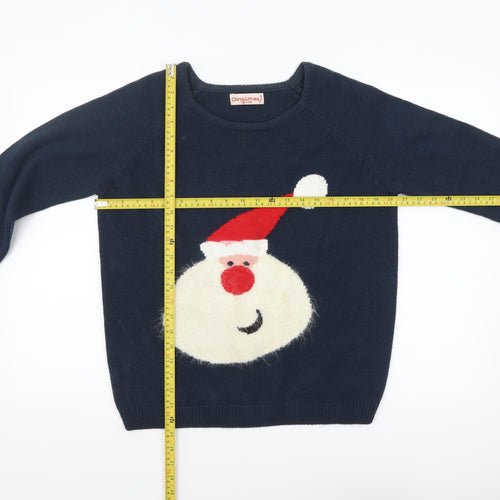 Christmas Women's Navy Blue 12-14 Santa Pullover Jumper Acrylic