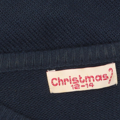Christmas Women's Navy Blue 12-14 Santa Pullover Jumper Acrylic