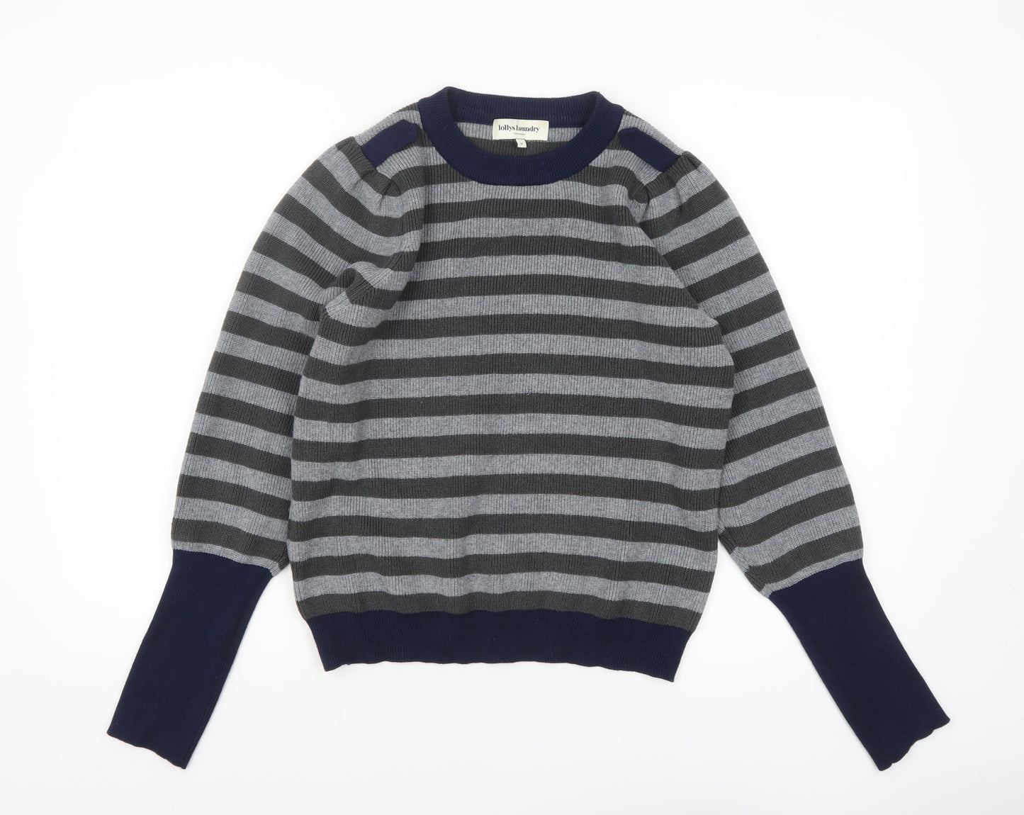 Lollys Laundry Women Grey Striped Pullover Jumper Size M