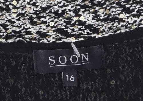 Soon Women’s Black Knit Sequin Tunic Blouse Size 16 3/4 Sleeve