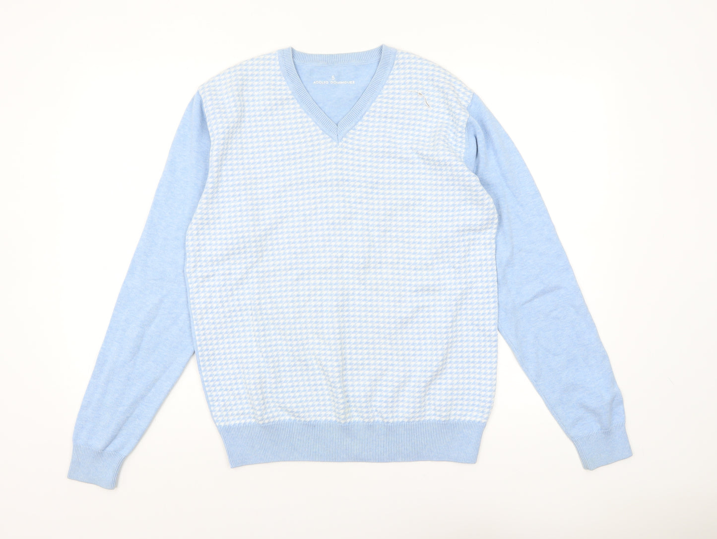 Adolfo Dominguez Men’s Blue Cotton V-Neck Jumper Size M
