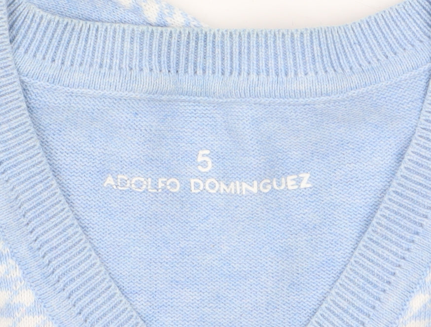Adolfo Dominguez Men’s Blue Cotton V-Neck Jumper Size M