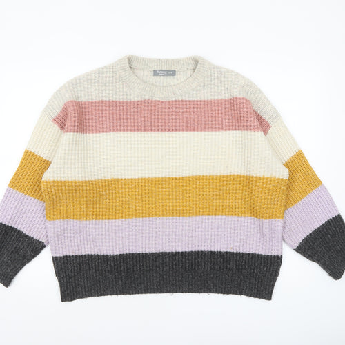 Nutmeg Women Multicoloured Striped Chunky Knit Jumper Size 16-18