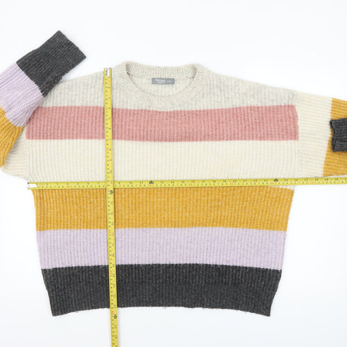 Nutmeg Women Multicoloured Striped Chunky Knit Jumper Size 16-18