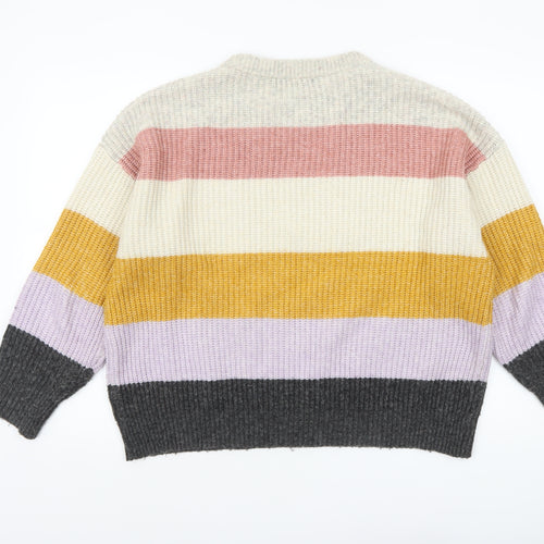 Nutmeg Women Multicoloured Striped Chunky Knit Jumper Size 16-18