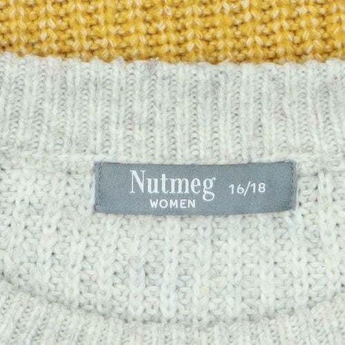 Nutmeg Women Multicoloured Striped Chunky Knit Jumper Size 16-18