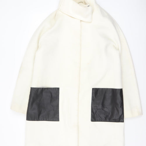 DKNY Women’s Ivory Wool Blend Overcoat Size 12 Long Designer Style