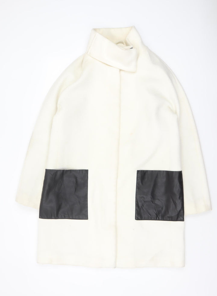 DKNY Women’s Ivory Wool Blend Overcoat Size 12 Long Designer Style