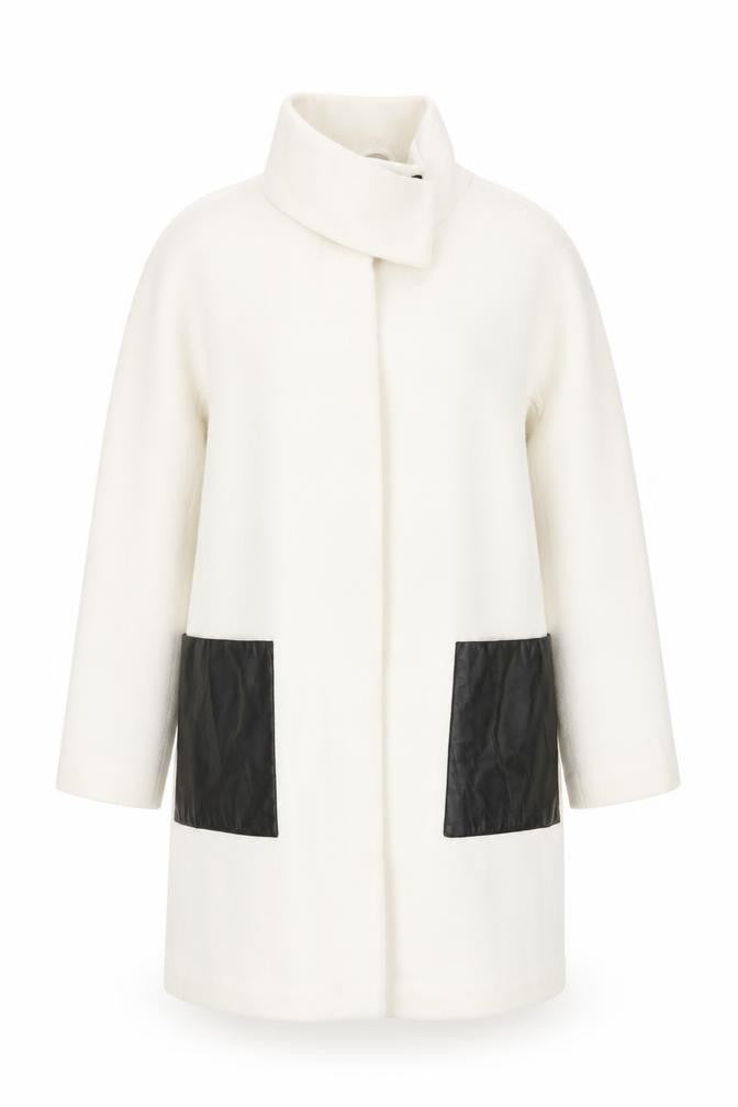 DKNY Women’s Ivory Wool Blend Overcoat Size 12 Long Designer Style