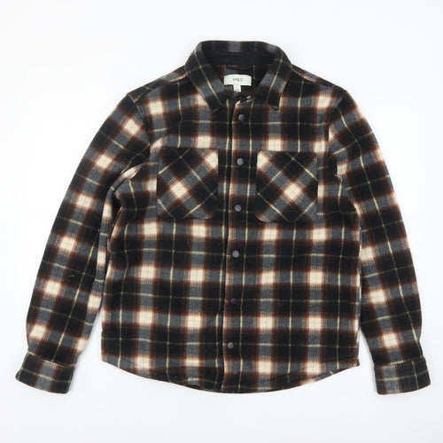 Marks and Spencer Men's Brown Check Flannel Jacket Size S Casual