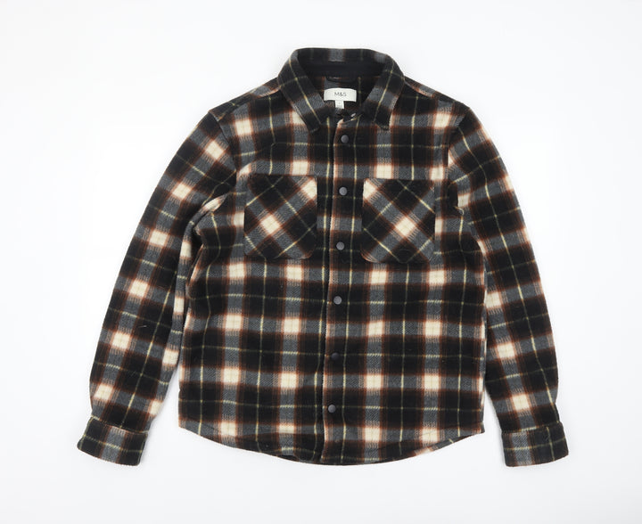 Marks and Spencer Men's Brown Check Flannel Jacket Size S Casual