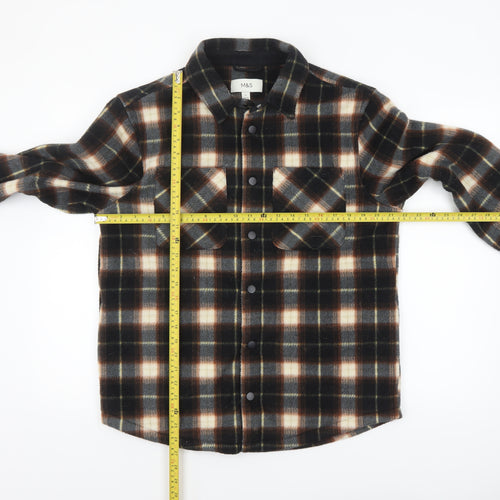 Marks and Spencer Men's Brown Check Flannel Jacket Size S Casual