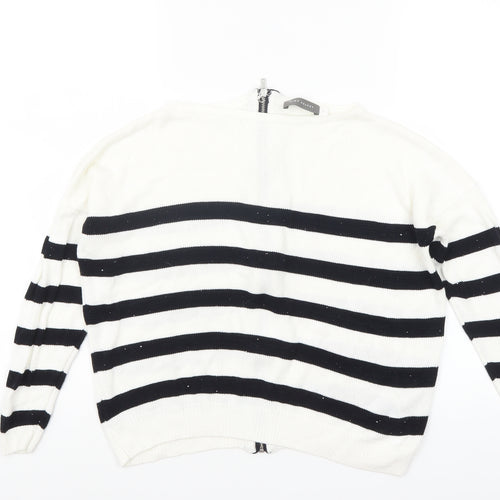 Mint Velvet Women's White Black Striped Full Zip Jumper Size S