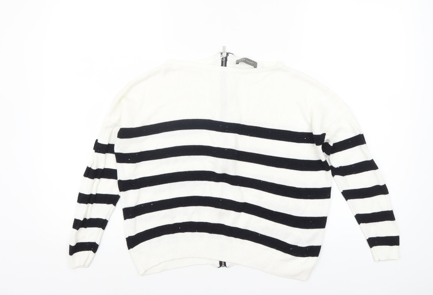 Mint Velvet Women's White Black Striped Full Zip Jumper Size S