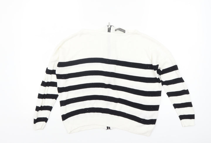 Mint Velvet Women's White Black Striped Full Zip Jumper Size S