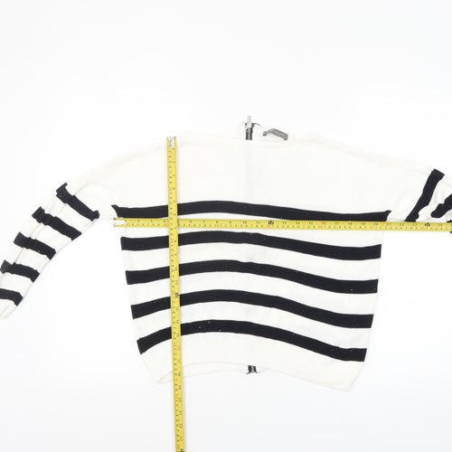 Mint Velvet Women's White Black Striped Full Zip Jumper Size S