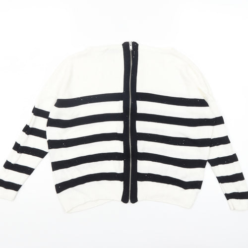 Mint Velvet Women's White Black Striped Full Zip Jumper Size S