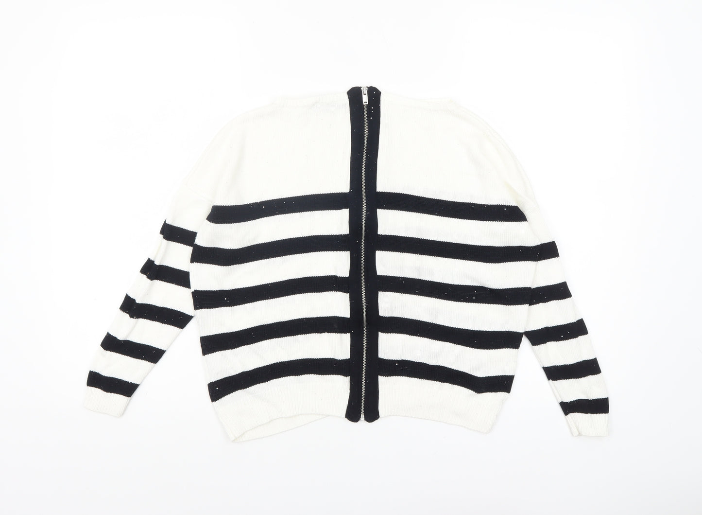 Mint Velvet Women's White Black Striped Full Zip Jumper Size S