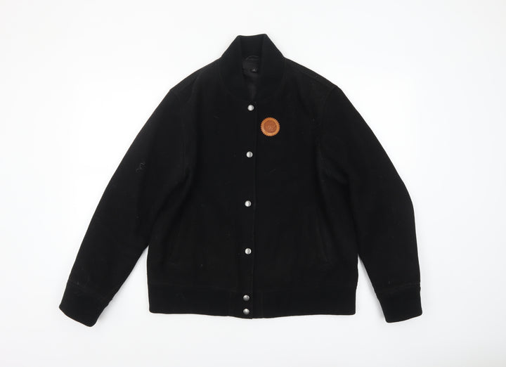 Uniqlo Mens Black Wool Varsity Jacket M Regular Stand-Up Collar