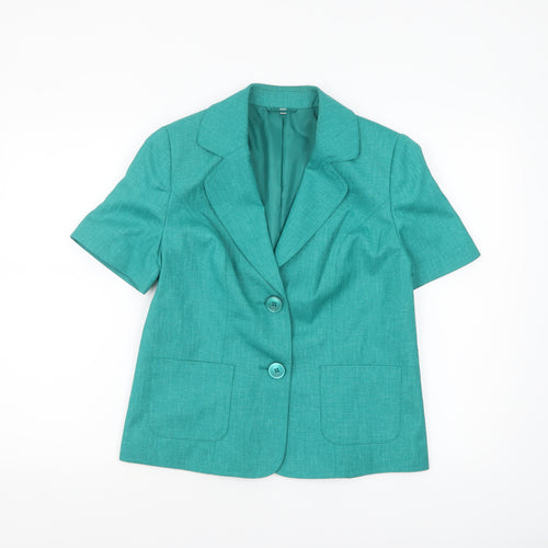 EWM Women's Green Size 12 Short Sleeve Two-Button Blazer