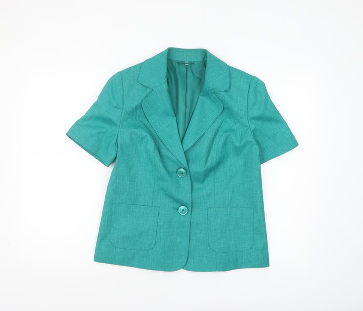 EWM Women's Green Size 12 Short Sleeve Two-Button Blazer
