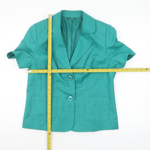 EWM Women's Green Size 12 Short Sleeve Two-Button Blazer