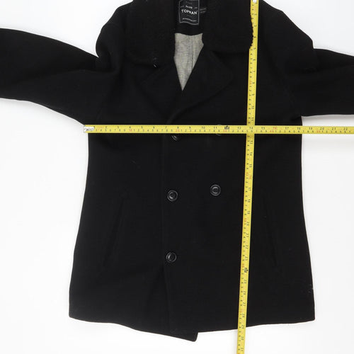 Topman Men's Black Wool Pea Coat M Classic Winter Jacket