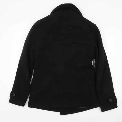 Topman Men's Black Wool Pea Coat M Classic Winter Jacket