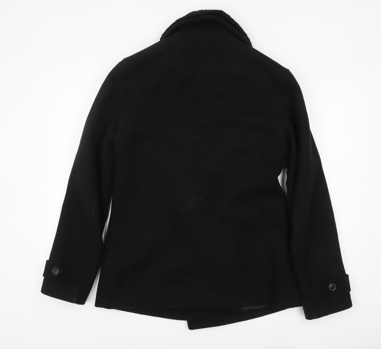 Topman Men's Black Wool Pea Coat M Classic Winter Jacket