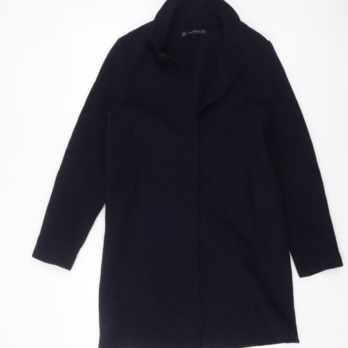 Zara Women Black Wool Blend Mid-Length Overcoat Size S