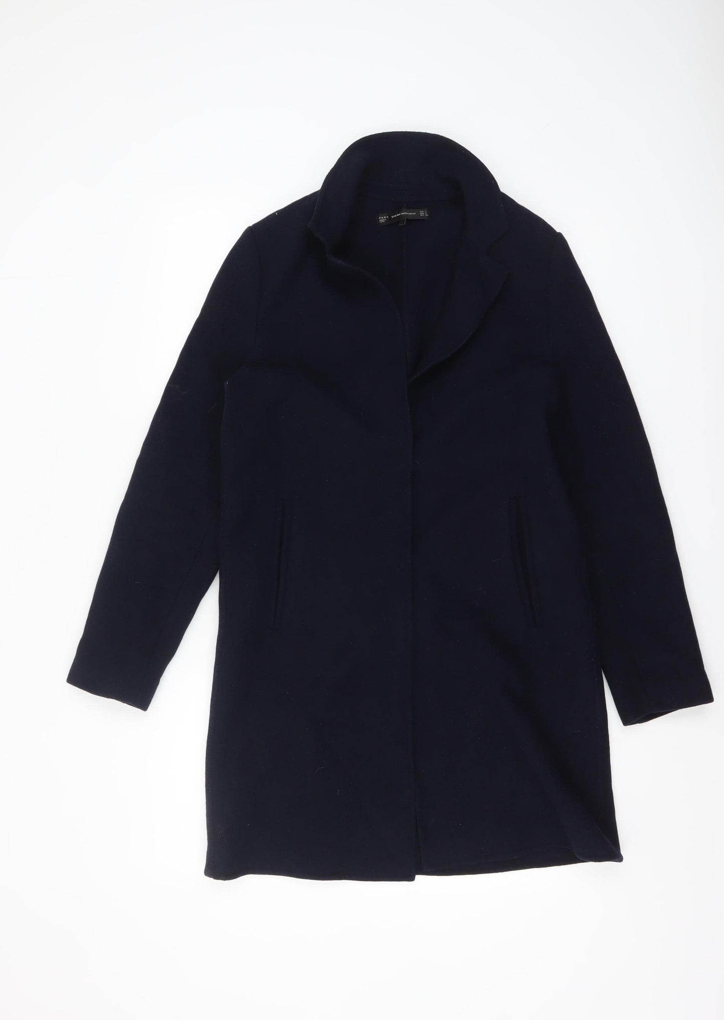 Zara Women Black Wool Blend Mid-Length Overcoat Size S