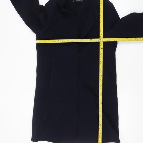 Zara Women Black Wool Blend Mid-Length Overcoat Size S