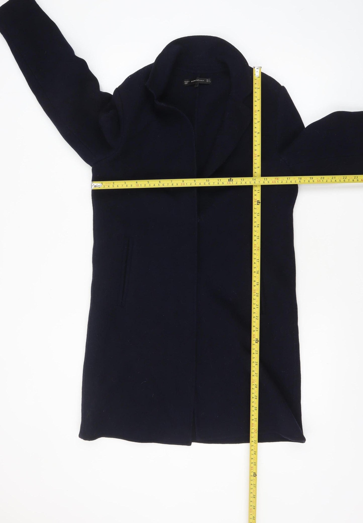 Zara Women Black Wool Blend Mid-Length Overcoat Size S