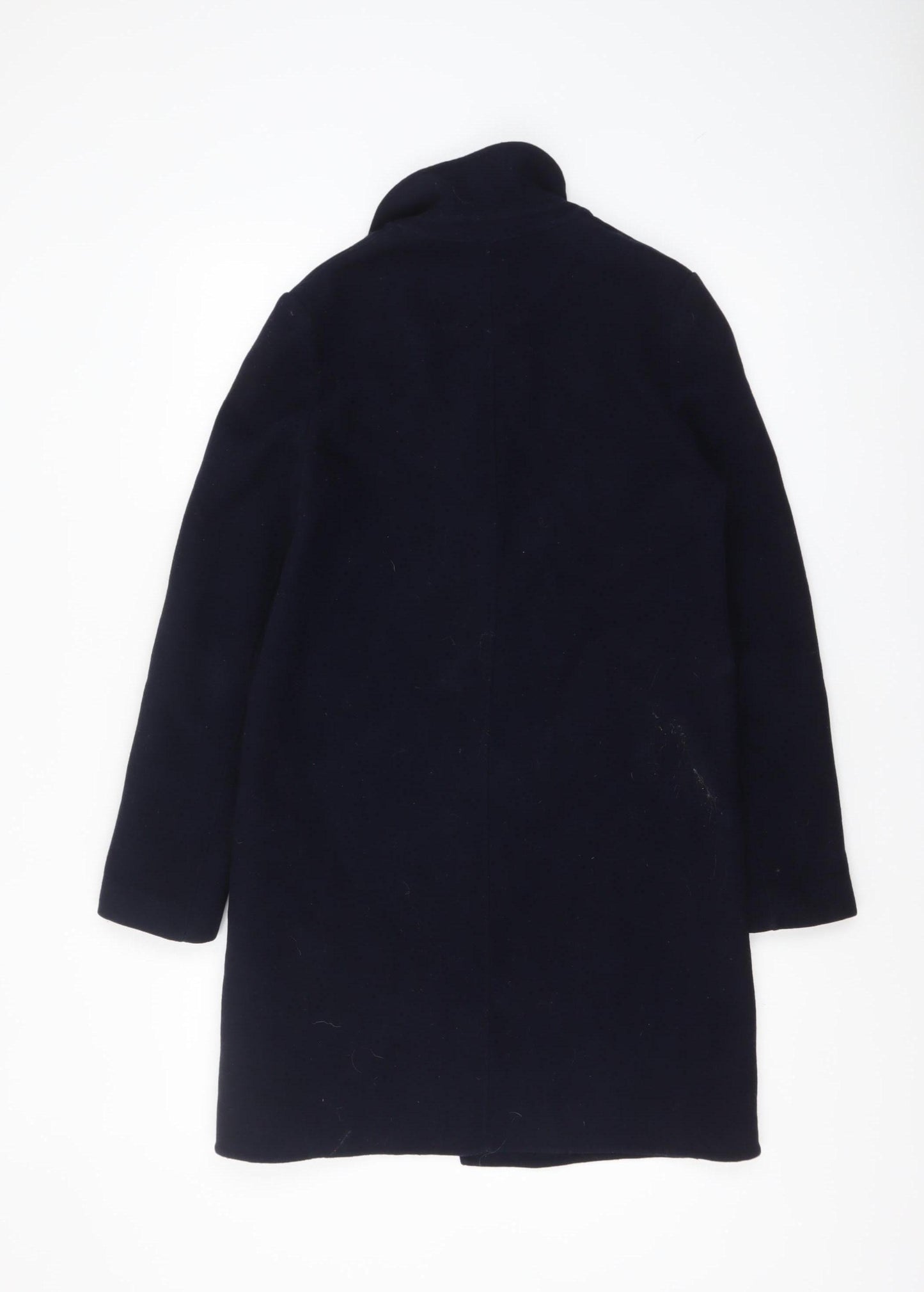 Zara Women Black Wool Blend Mid-Length Overcoat Size S