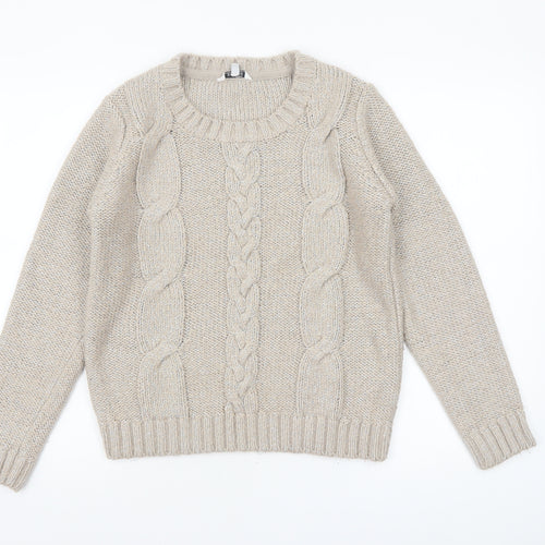 Zamba Womens Beige Cable Knit Crew Neck Jumper Size M