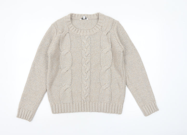 Zamba Womens Beige Cable Knit Crew Neck Jumper Size M