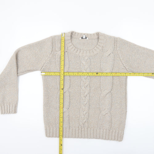 Zamba Womens Beige Cable Knit Crew Neck Jumper Size M