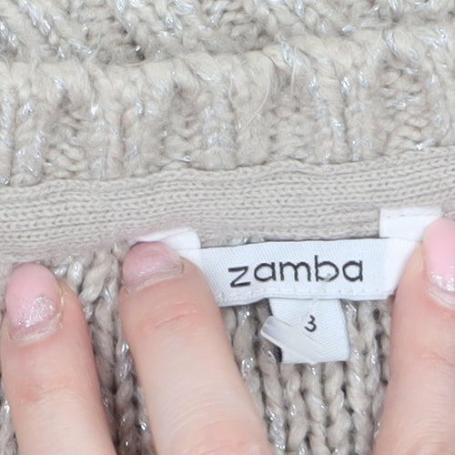 Zamba Womens Beige Cable Knit Crew Neck Jumper Size M