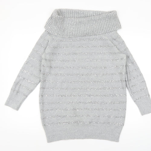 Wallis Women’s Grey Sequin Roll Neck Long Sleeve Jumper M