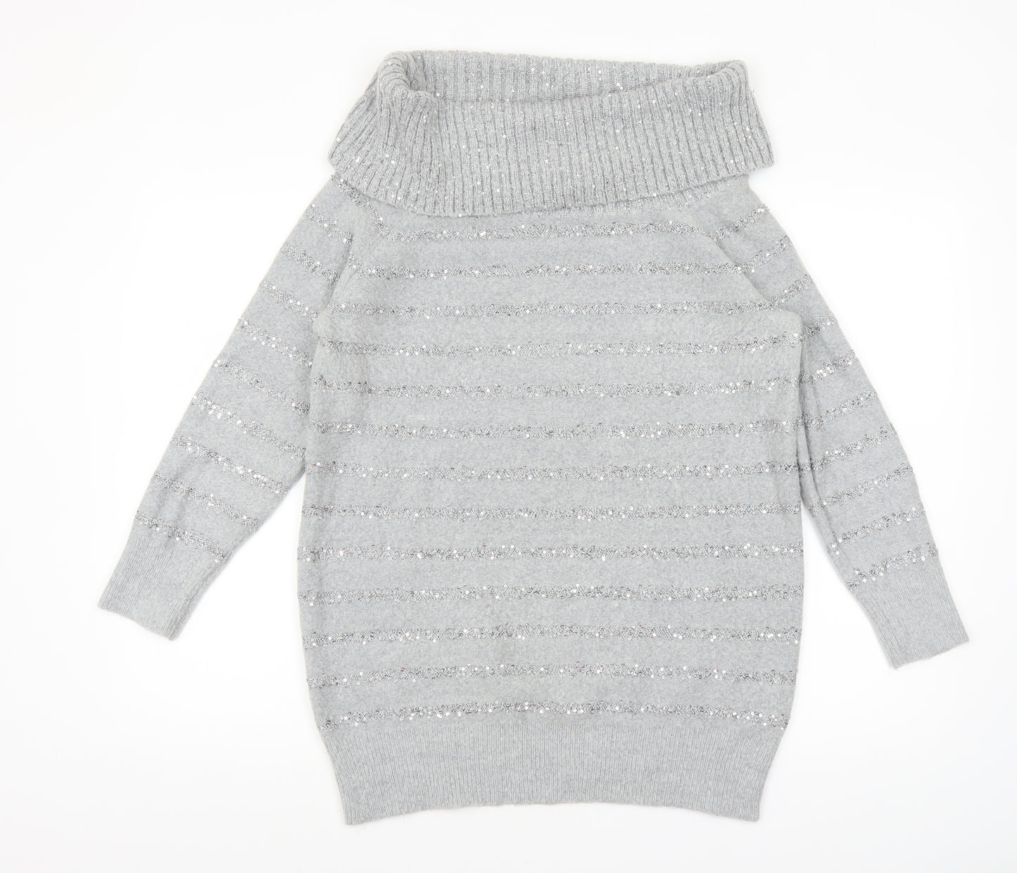 Wallis Women’s Grey Sequin Roll Neck Long Sleeve Jumper M