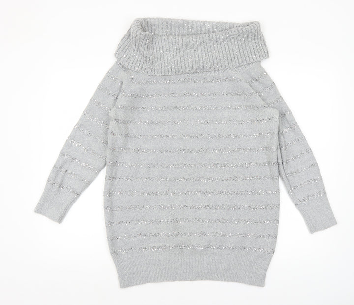 Wallis Women’s Grey Sequin Roll Neck Long Sleeve Jumper M