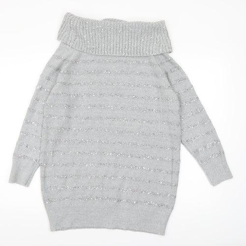 Wallis Women’s Grey Sequin Roll Neck Long Sleeve Jumper M