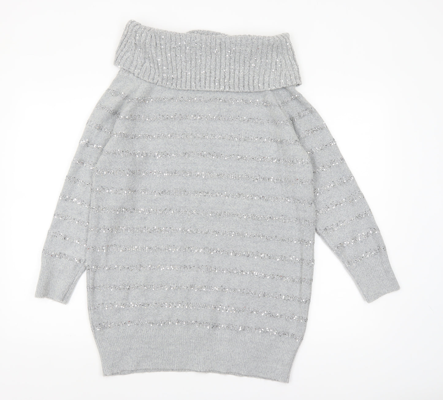 Wallis Women’s Grey Sequin Roll Neck Long Sleeve Jumper M