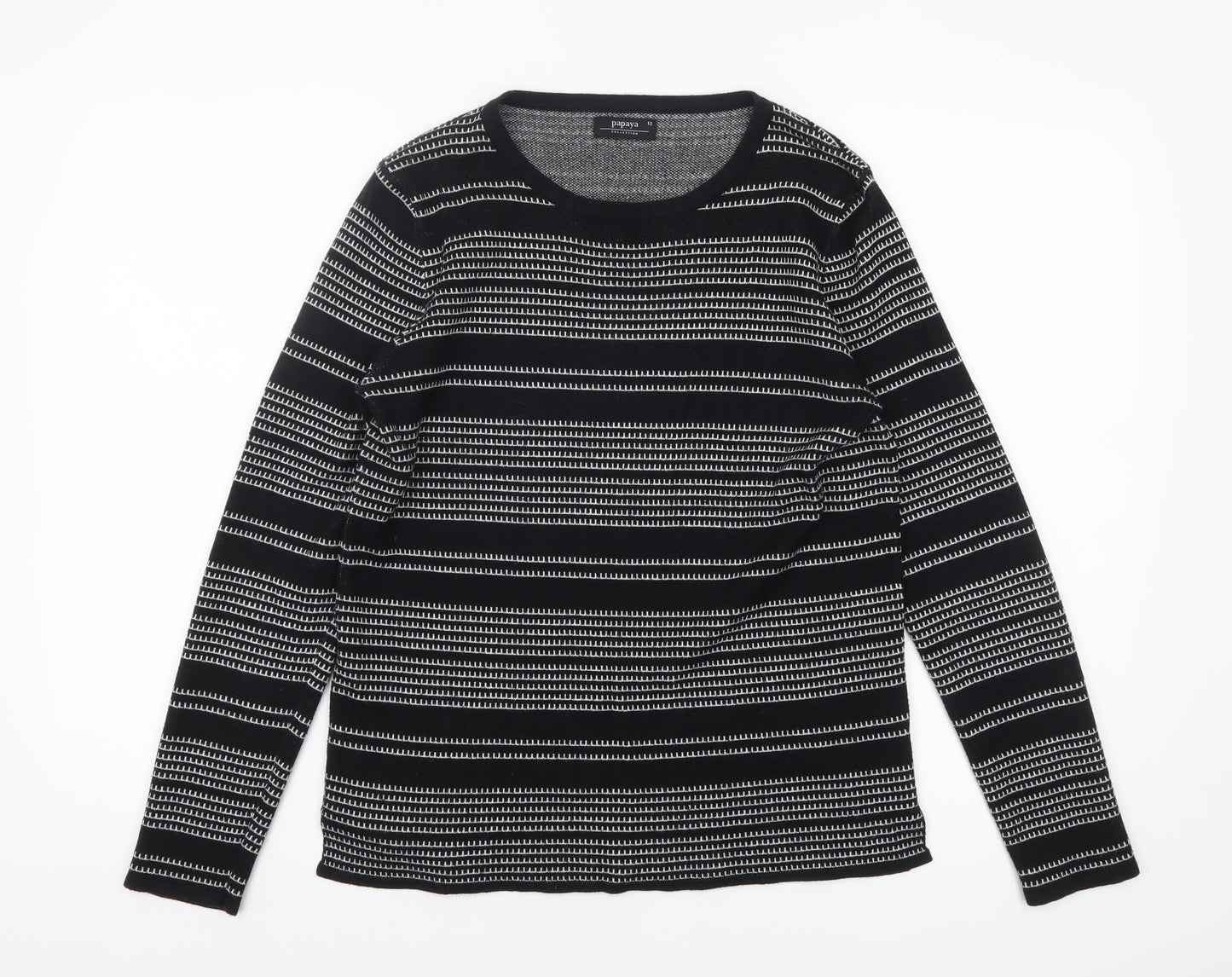 Papaya Women’s Black Striped Knit Jumper Size 12 Long Sleeve Pullover