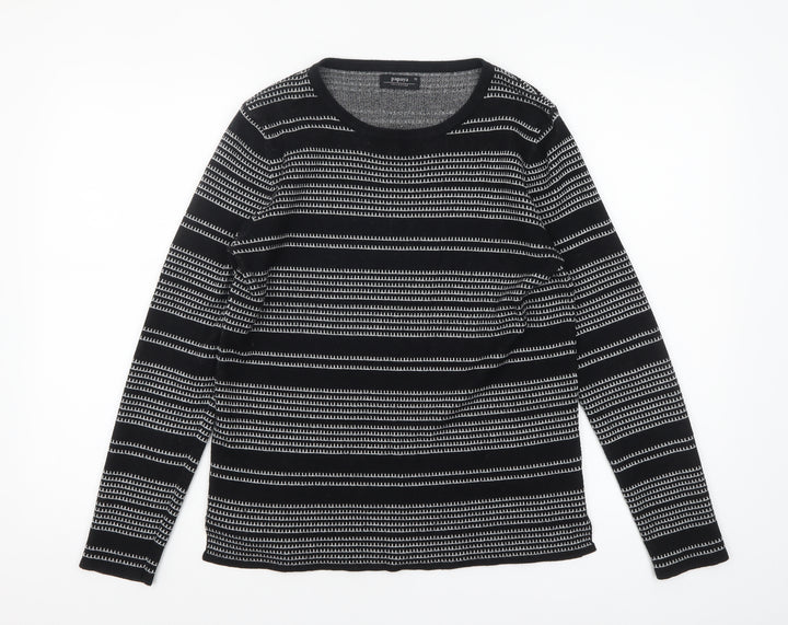 Papaya Women’s Black Striped Knit Jumper Size 12 Long Sleeve Pullover