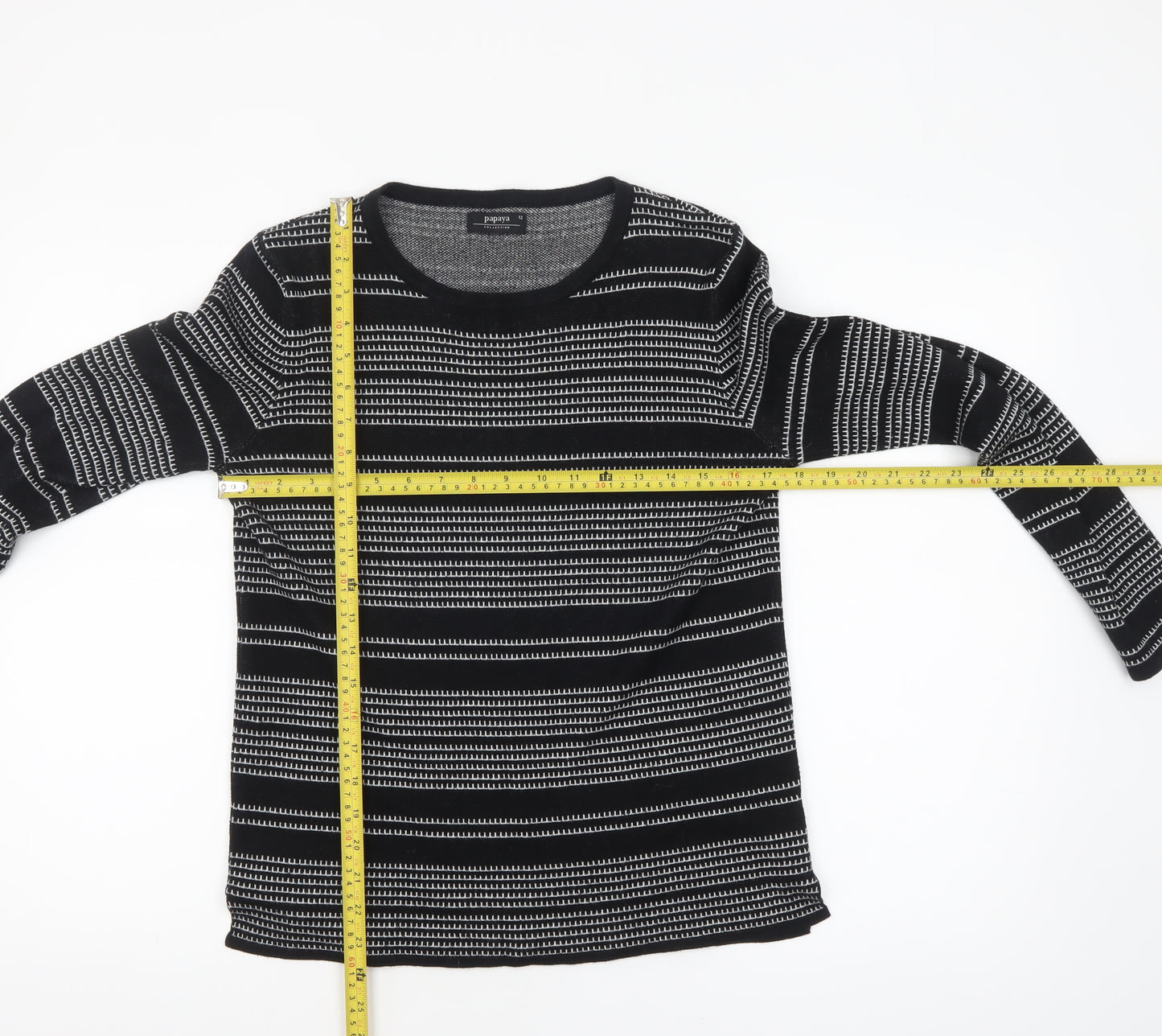 Papaya Women’s Black Striped Knit Jumper Size 12 Long Sleeve Pullover