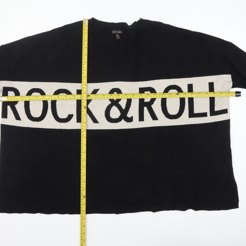 QED London Womens Black Rock & Roll V-Neck Pullover Jumper M/L