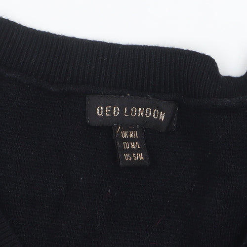 QED London Womens Black Rock & Roll V-Neck Pullover Jumper M/L