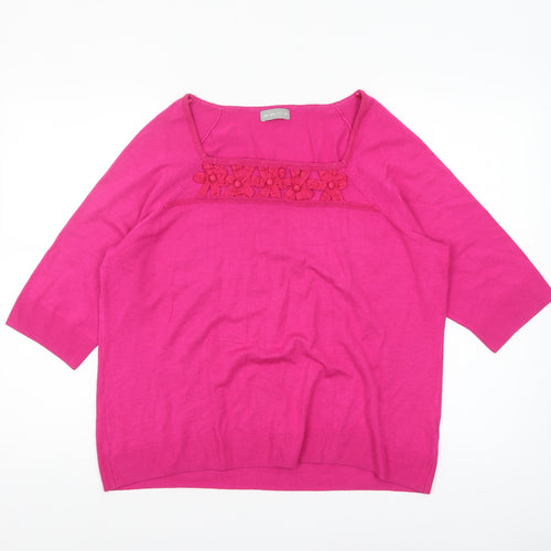 Marks and Spencer Per Una Women’s Pink 3/4 Sleeve Square Neck Knit Jumper Size 20