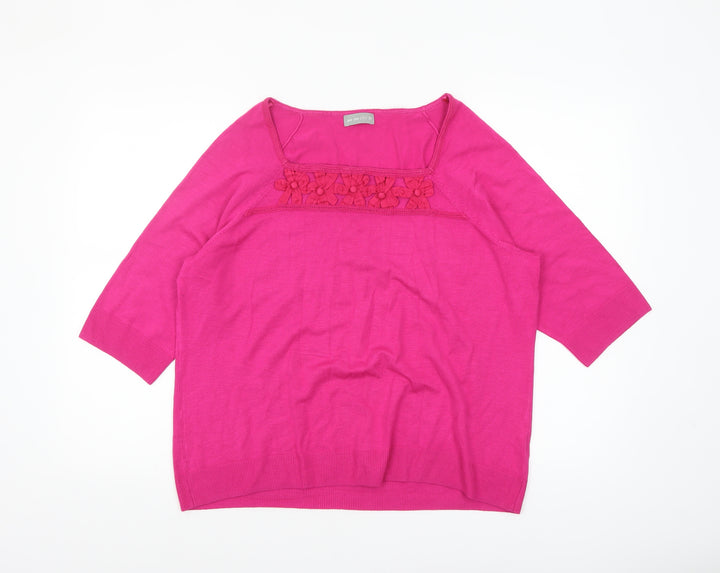 Marks and Spencer Per Una Women’s Pink 3/4 Sleeve Square Neck Knit Jumper Size 20